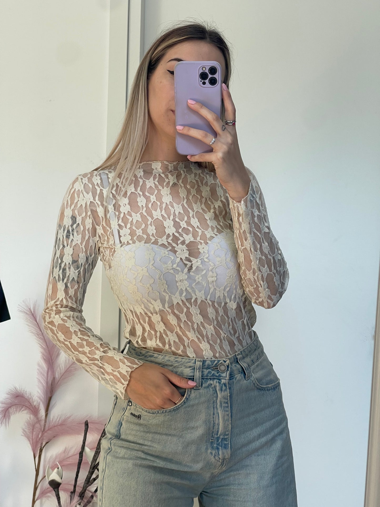 Maglia pizzo fantasia